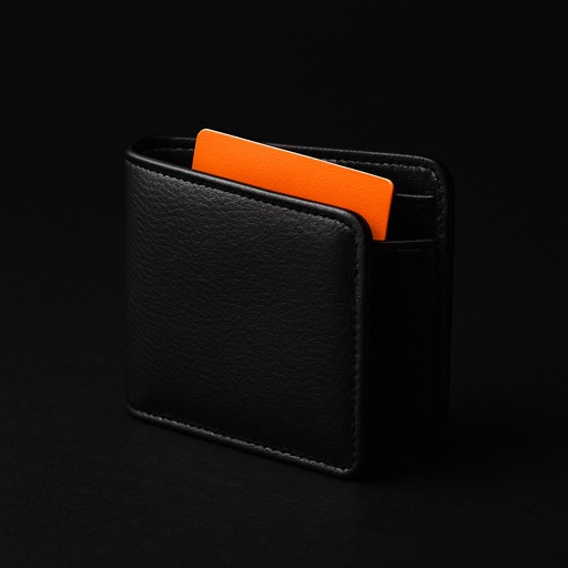 Leather wallet with an orange bank card