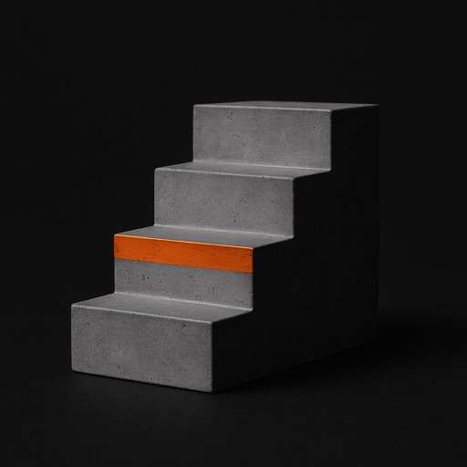 Concrete staircase with one orange step edge
